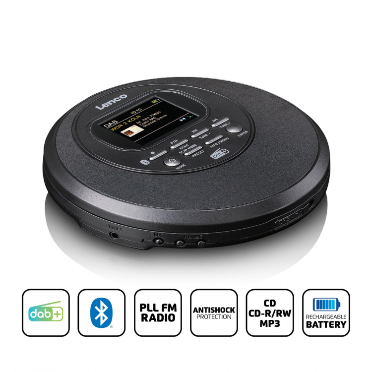 Lenco Discman met DAB Bluetooth® en kleuren TFT Zwart
