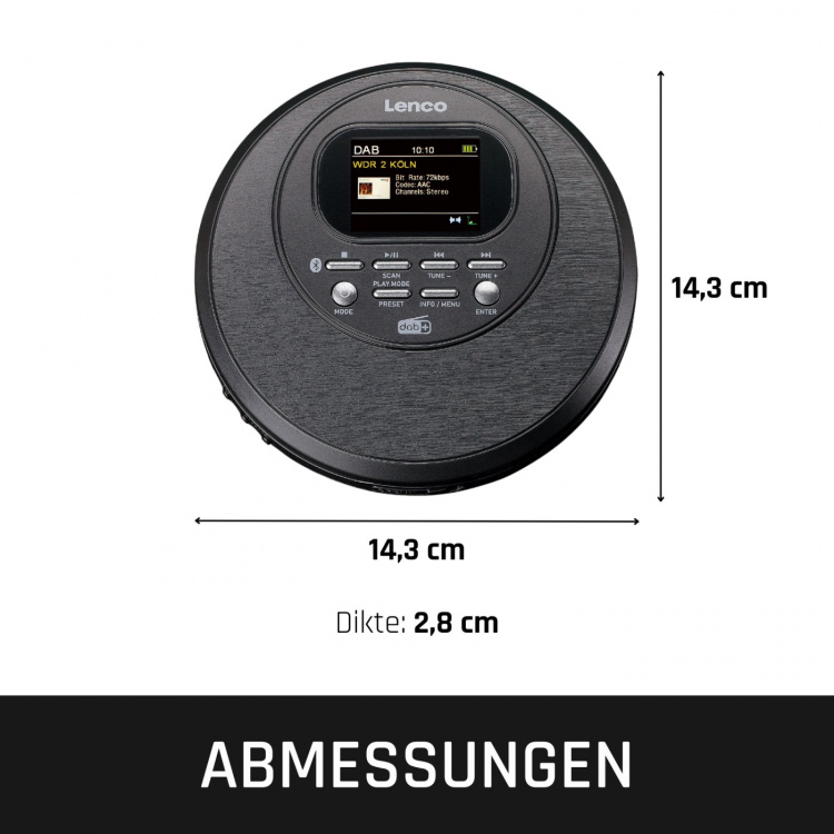 Lenco Discman met DAB Bluetooth® en kleuren TFT Zwart