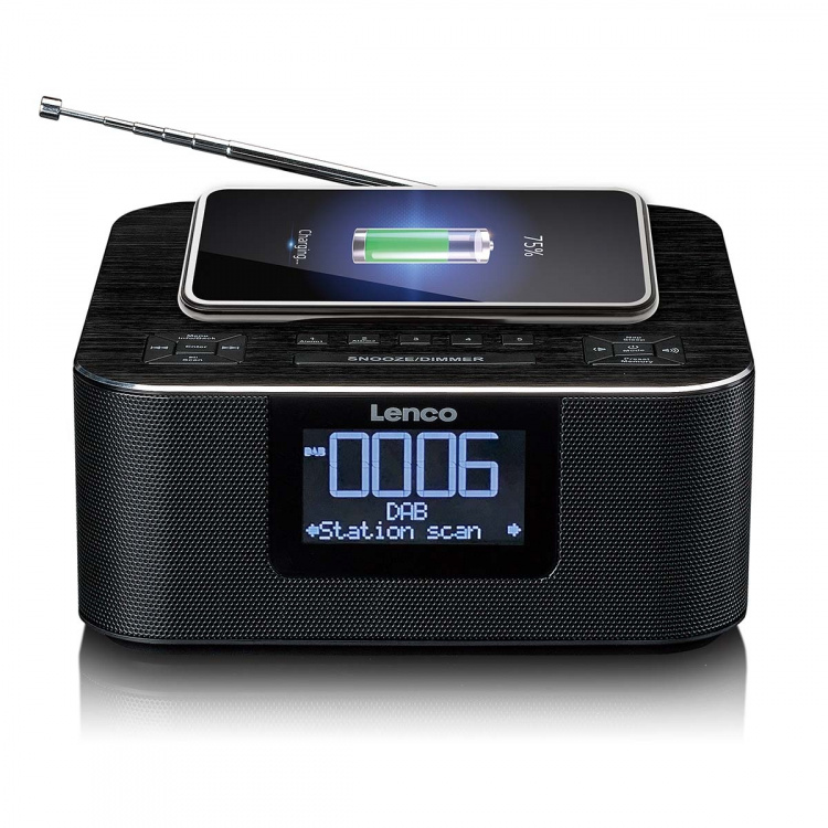 Lenco Stereo wekkerradio met DAB+ FM Bluetooth® draadloos opladen Lenco Stereo wekkerradio met DAB+ FM Bluetooth® draadloos opladen