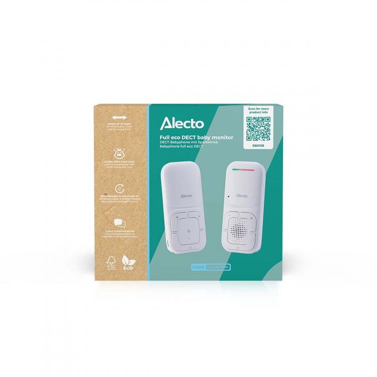 Alecto Moderne Full Eco audio-babyfoon met kristalheldere DECT-geluidskwaliteit en lange stand-bytijd Wit