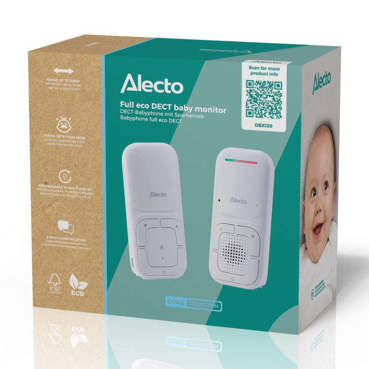 Alecto Moderne Full Eco audio-babyfoon met kristalheldere DECT-geluidskwaliteit en lange stand-bytijd Wit