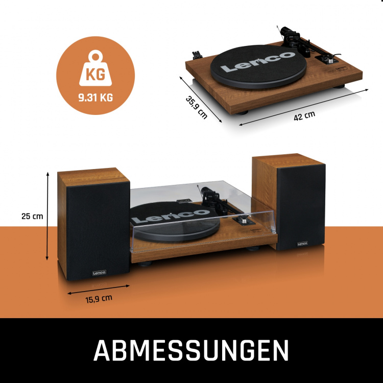 Lenco Platenspeler met ingebouwde versterker en Bluetooth® plus 2 externe luidsprekers Wood