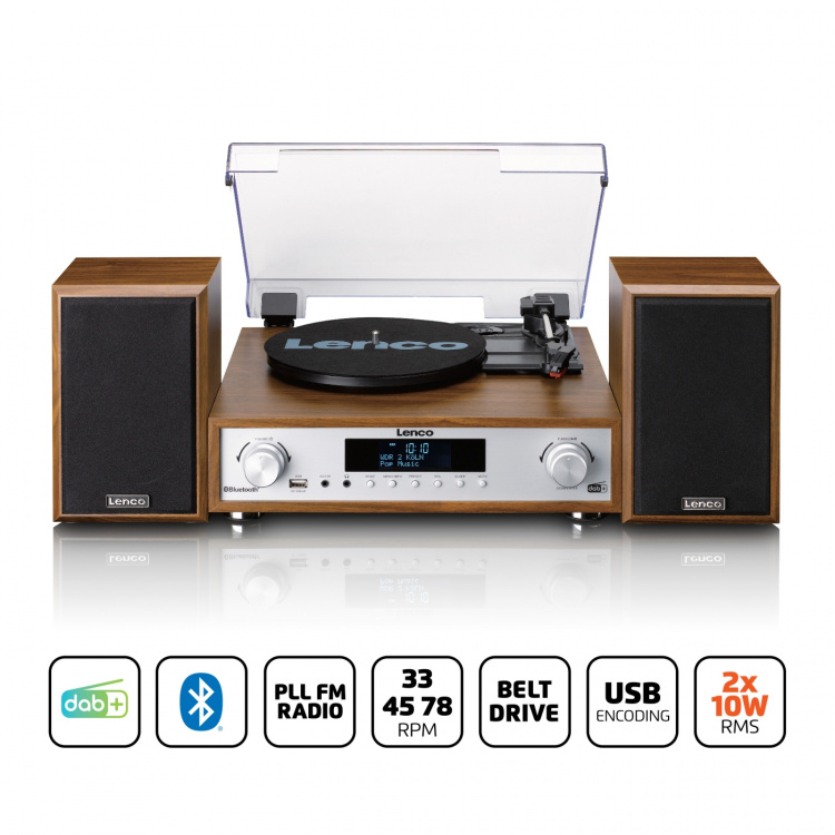 Lenco Hifi-stereosysteem met platenspeler, DAB+/FM-radio en Bluetooth® Wood