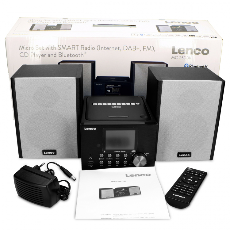 Lenco Micro set met internet/ DAB+ radio Bluetooth® CD MP3 Zwart Lenco Micro set met internet/ DAB+ radio Bluetooth® CD MP3 Zwart