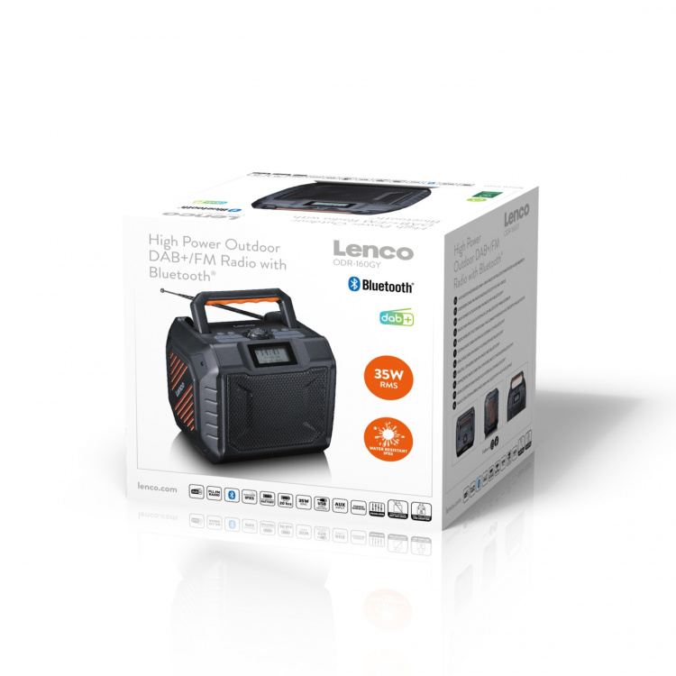 Lenco Krachtige draagbare outdoor DAB+/FM-radio met Bluetooth® IPX5 waterbestendig Grijs Lenco Krachtige draagbare outdoor DAB+/FM-radio met Bluetooth® IPX5 waterbestendig Grijs