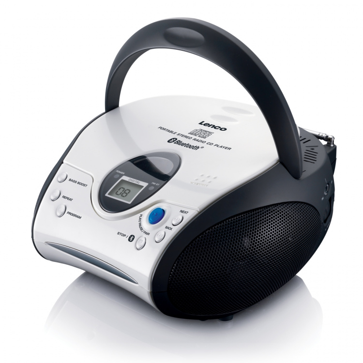 Lenco Draagbare CD-speler met FM-radio en Bluetooth® Wit / Zwart