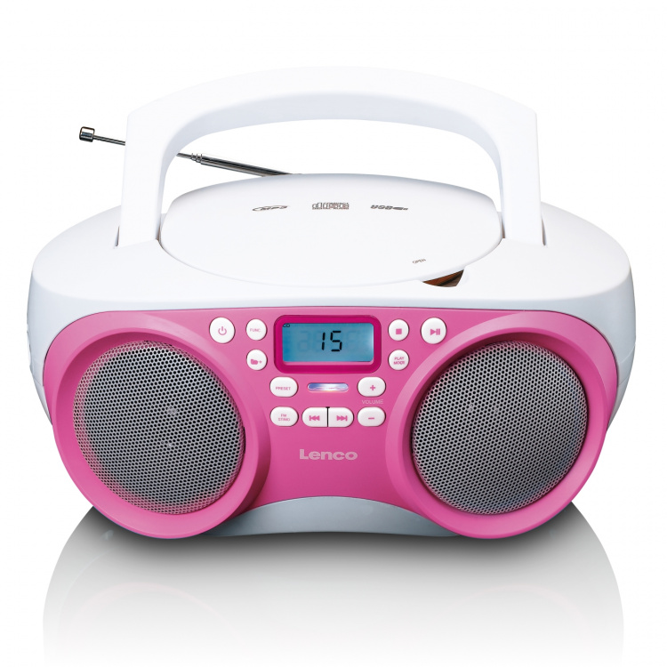 Lenco Draagbare FM-radio/CD/MP3- en USB-speler Roze