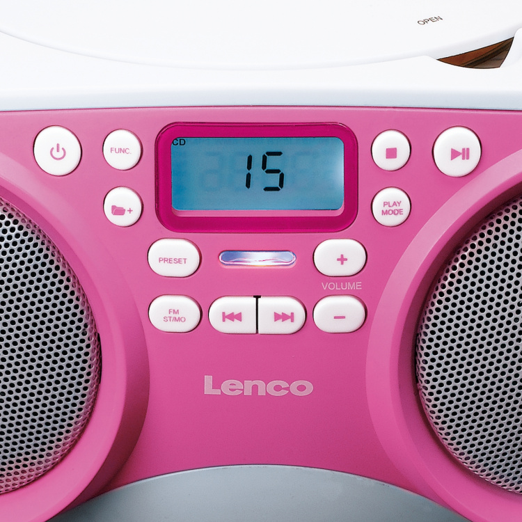 Lenco Draagbare FM-radio/CD/MP3- en USB-speler Roze