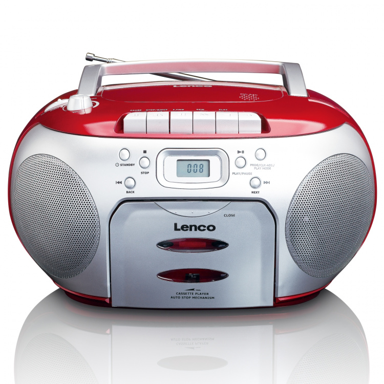 Lenco Draagbare FM-radio CD-cassettespeler Rood Lenco Draagbare FM-radio CD-cassettespeler Rood