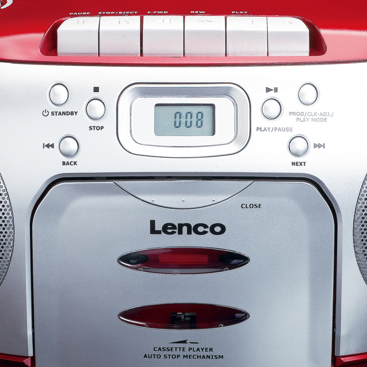 Lenco Draagbare FM-radio CD-cassettespeler Rood Lenco Draagbare FM-radio CD-cassettespeler Rood