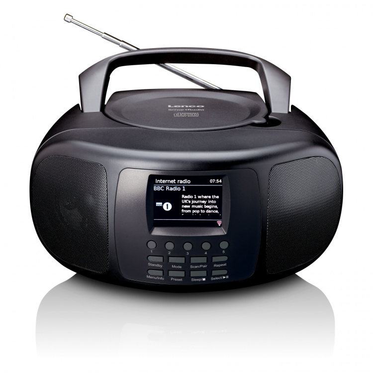 Lenco Draagbare internetradio met DAB+/FM, Bluetooth®, CD-speler en groot LCD-kleurenscherm Zwart