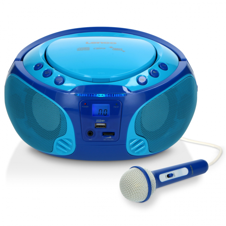 Lenco Draagbare FM Radio CD/MP3/USB Microfoon & Lichteffecten Blauw