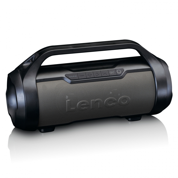 Lenco Spatwaterdichte Bluetooth®-luidspreker met FM-radio, USB, SD en Partyverlichting Zwart