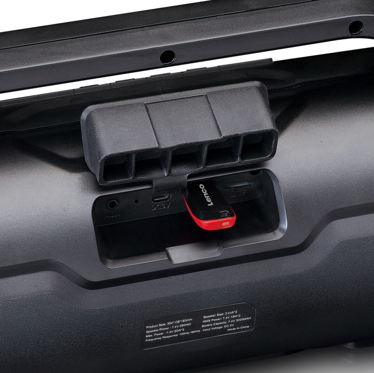 Lenco Spatwaterdichte Bluetooth®-luidspreker met FM-radio, USB, SD en Partyverlichting Zwart