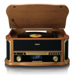 Lenco Houten retro platenspeler met Bluetooth®, DAB+/FM-radio, USB-codering, cd-speler, cassettespeler en ingebouwde speakers Lenco Houten retro platenspeler met Bluetooth®, DAB+/FM-radio, USB-codering, cd-speler, cassettespeler en ingebouwde speakers