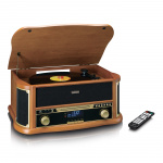 Lenco Houten retro platenspeler met Bluetooth®, DAB+/FM-radio, USB-codering, cd-speler, cassettespeler en ingebouwde speakers Lenco Houten retro platenspeler met Bluetooth®, DAB+/FM-radio, USB-codering, cd-speler, cassettespeler en ingebouwde speakers