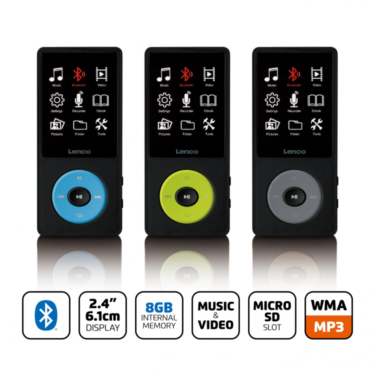 Lenco MP3/MP4-speler met Bluetooth® en 8 GB intern geheugen Groen
