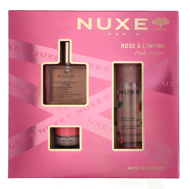 Nuxe Pink Fever Giftset 165 ml Huile Prodigieuse Florale 50ml/Micellar Water 100ml/Lip Balm 15g