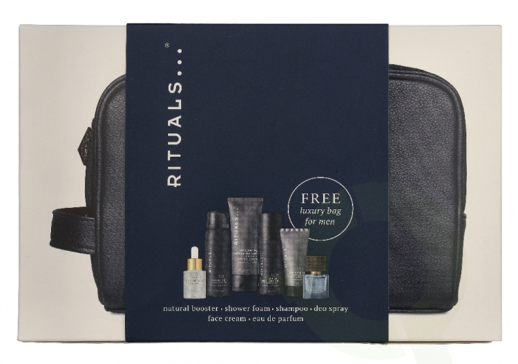 Rituals Homme Giftset 225 ml Roi d’Orient 15 ml/Homme Shower Foam 50ml/Homme 24h Anti-Perspirant Spray 50ml/Namaste Hyaluronic Acid Natural Booster 20 ml/Homme 24h Hydrating Face Cream 20ml/Homme Strengthening Caffeine Shampoo 70ml/Homme Toiletry Bag