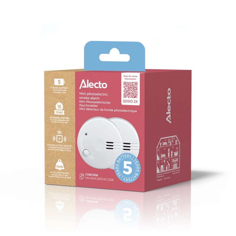 Alecto Mini rookmelder met 5 jaar batterij 2-pak Wit