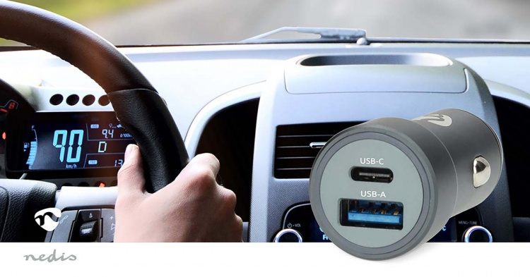 Nedis Autolader | 48 W | 1.5 / 2.0 / 3.0 A | Outputs: 2 | Poorttype: USB-A / USB-C™ | Automatische Voltage Selectie