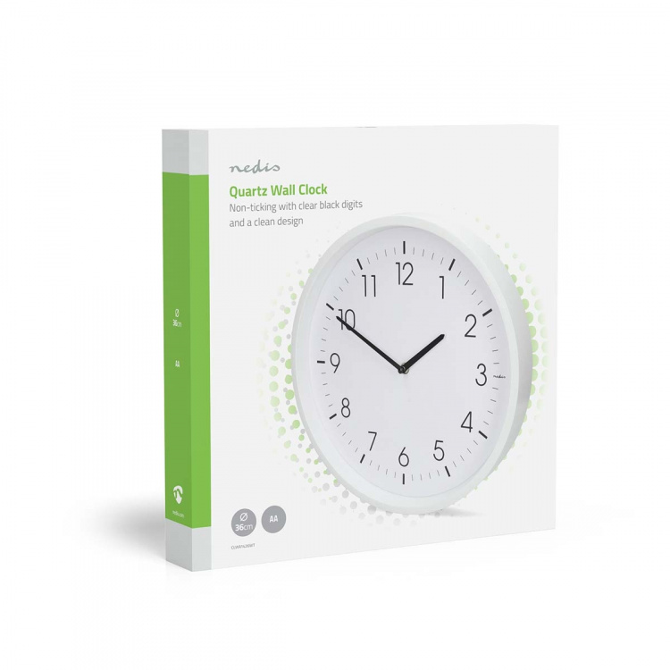 Nedis Wandklok | Diameter: 360 mm | ABS | Stille beweging | Wit