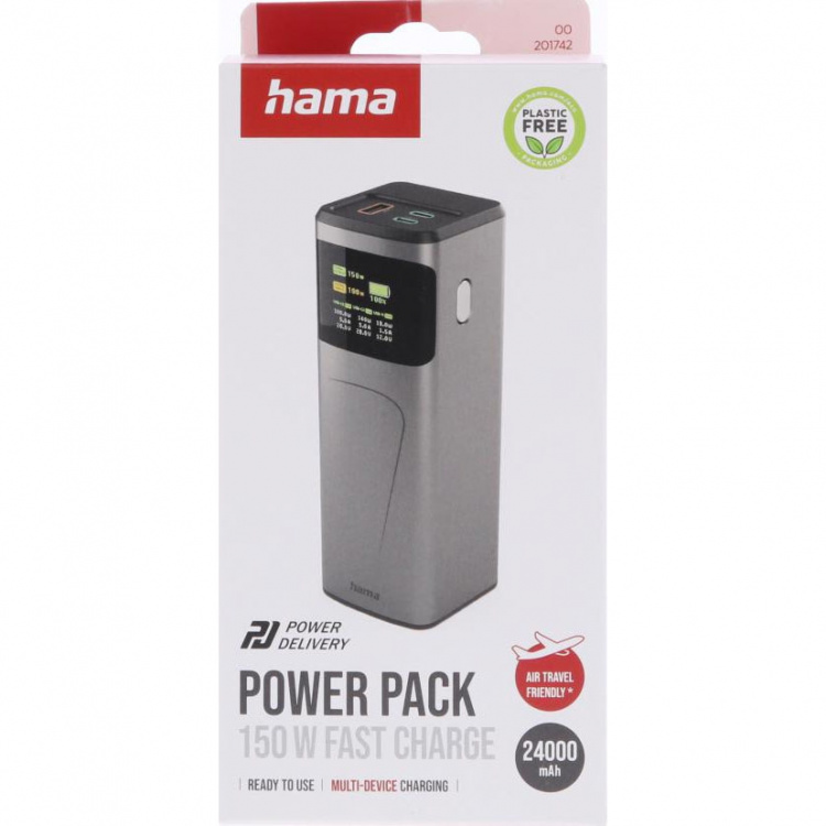 Hama Powerbank 24000mah 2xUSB-C 1xUSB-A 150W Snabbladdning