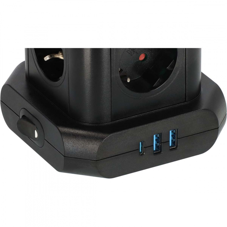 Brennenstuhl Powerstrip-toren met 8 powerstrips in 45°-configuratie (2x USB A & 1x USB C Power Delivery, met 2m kabel, tweepolige schakelaar)