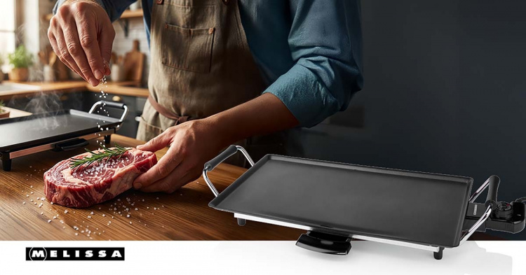 MELISSA Teppanyaki Griddle | 2000 W | 47,5 x 26,5 cm | Non-stick beläggning | Justerbar termostat | Cool-touch handtag