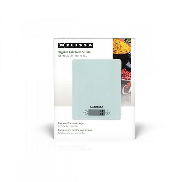 MELISSA Digitale keukenweegschaal | Gehard glas | LCD-scherm | Max. 5kg | Tarrafunctie | Stappen van 1 gram | Gram / Ounce / Pond / Milliliter