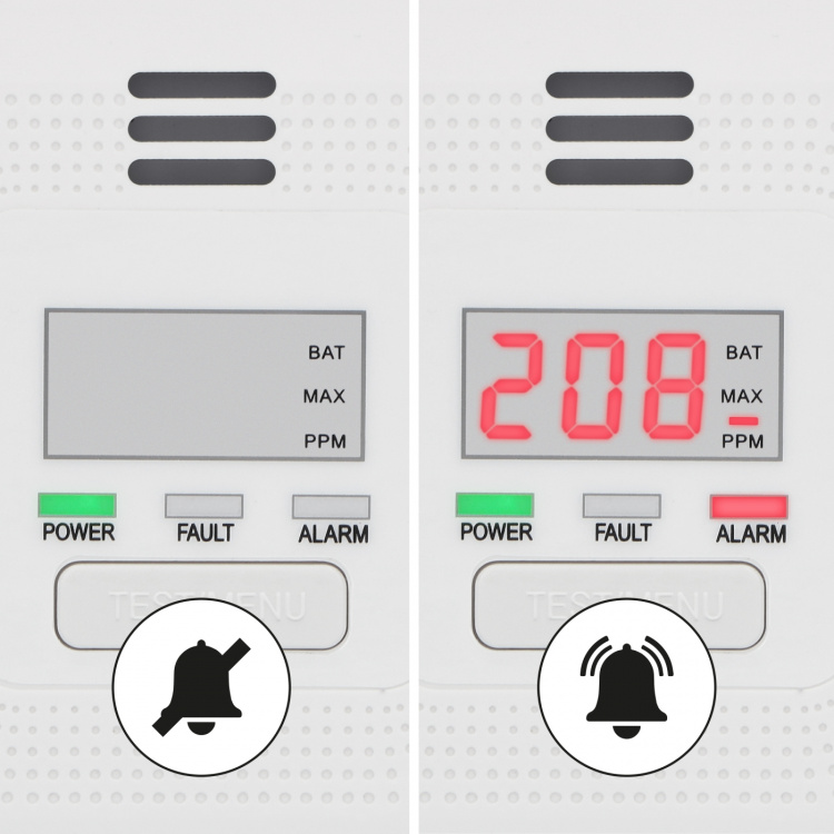 Alecto Koolmonoxidemelder met display en 10 jaars sensor en batterij, wit