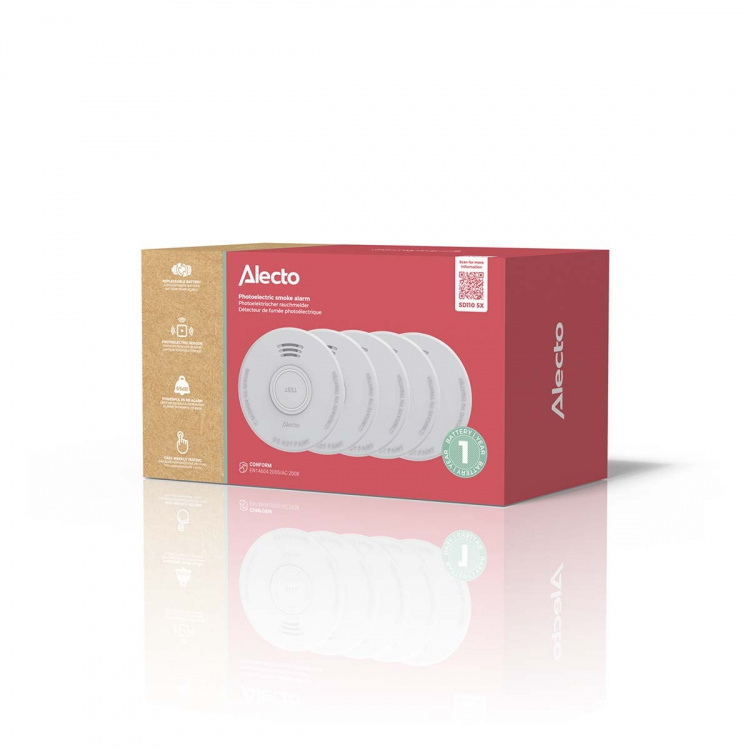 Alecto Stand-alone rookmelder met 1 jaar batterij 5 stuks