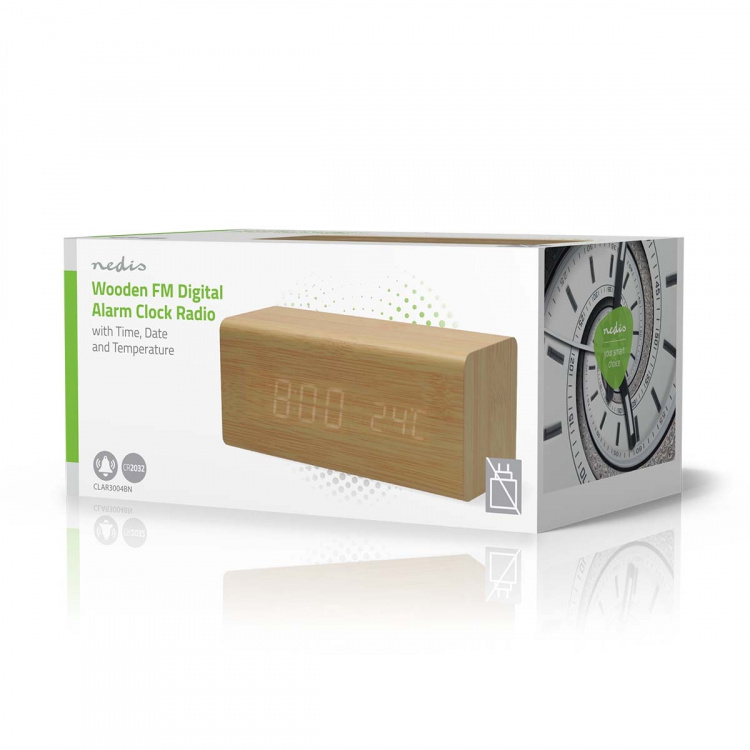 Nedis Wekkerradio | LED | USB-C™ Female | FM | Snoozefunctie | Slaaptimer | Aantal alarmen: 2 | Bruin