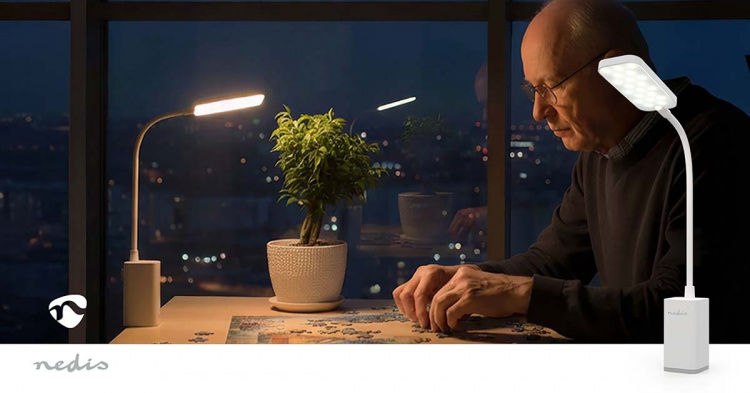 Nedis LED-Bureaulamp | Dimbaar | 1 Lichtmodus | 90 lm | Oplaadbaar | Aanraakfunctie | Wit