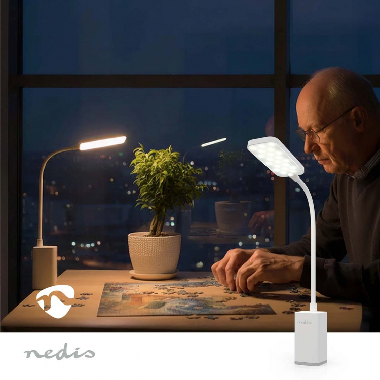 Nedis LED-Bureaulamp | Dimbaar | 1 Lichtmodus | 90 lm | Oplaadbaar | Aanraakfunctie | Wit
