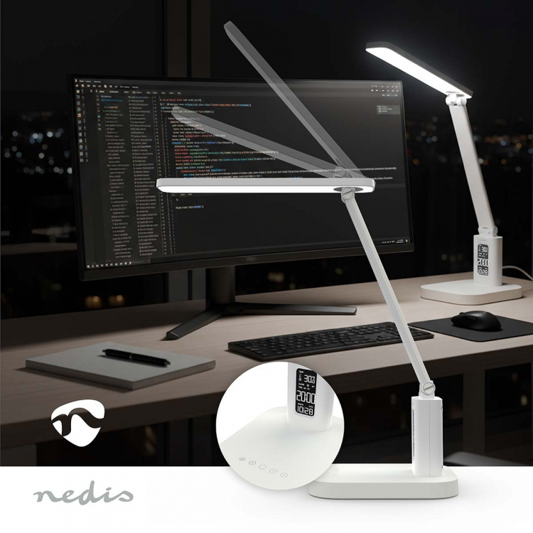 Nedis LED-Bureaulamp | Dimbaar | 3 Verlichtingsmodi | 220 lm | Oplaadbaar | Dimmer - Op Product | Wit