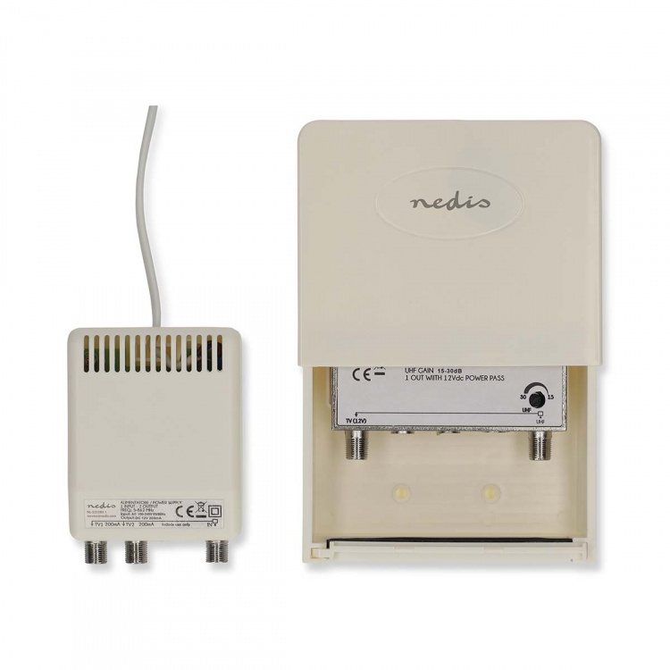 Nedis Mastversterker | Outputs: 2 | Versterkingsregelaar: 15 - 30 dB | F-Female | Geluid figuur: 4 dB | Wit