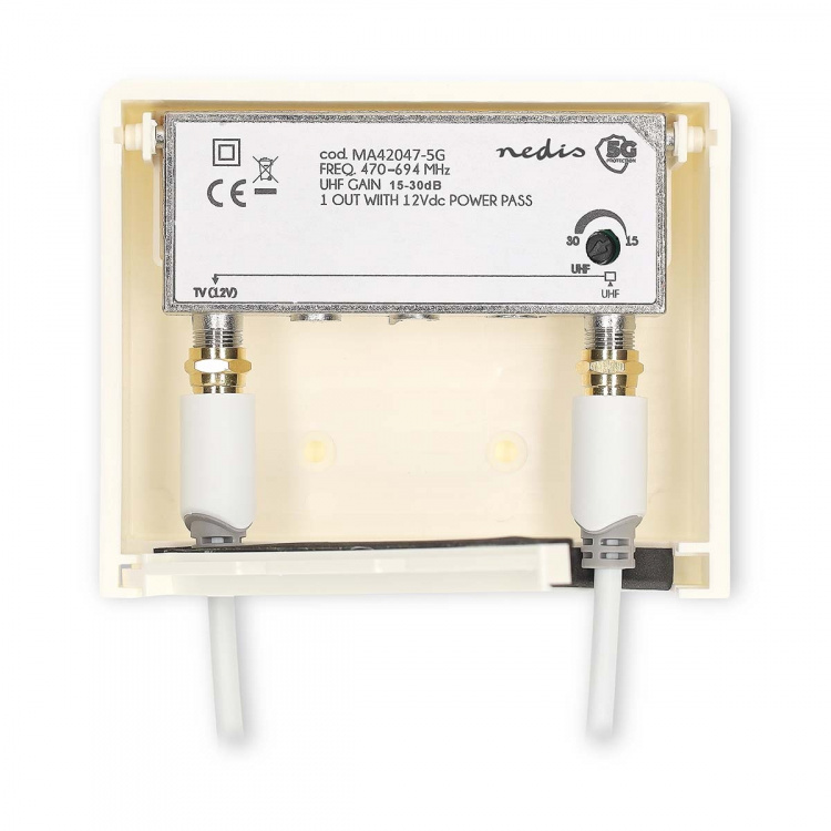 Nedis Mastversterker | Outputs: 2 | Versterkingsregelaar: 15 - 30 dB | F-Female | Geluid figuur: 4 dB | Wit
