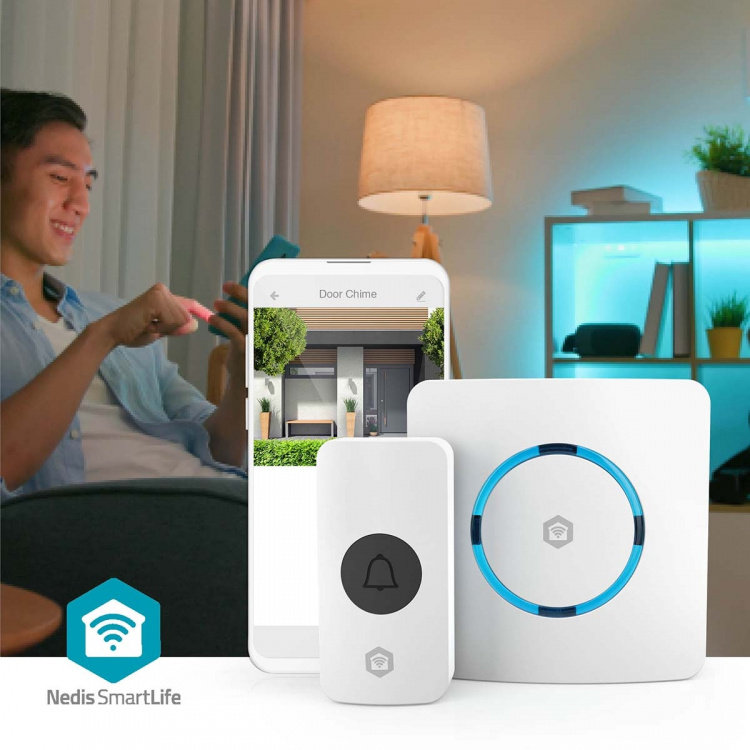 Nedis SmartLife Gong | RF, frequentie 433 MHz / Wi-Fi | Netvoeding | 60 melodieën | 100 - 240 V AC | Instelbaar volume | Wit