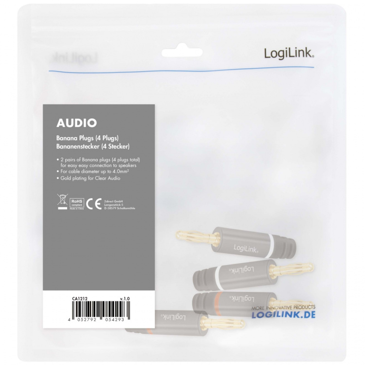 LogiLink Banankontakter max 4 mm² högtalarkabel 4-pack
