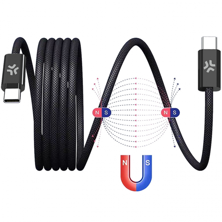 Celly USB-C Kabel 60W Magnetisk Flätad 2m Svart