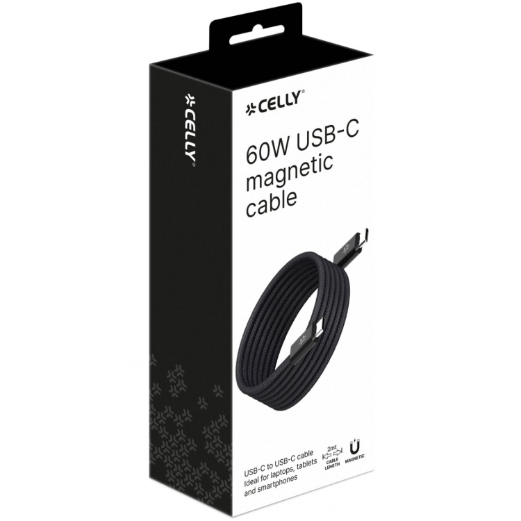 Celly USB-C Kabel 60W Magnetisk Flätad 2m Svart