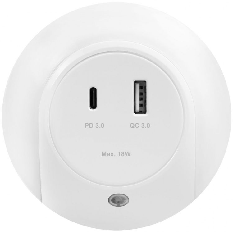 LogiLink Nattlampa LED skymningssensor Laddare 18W PD QC