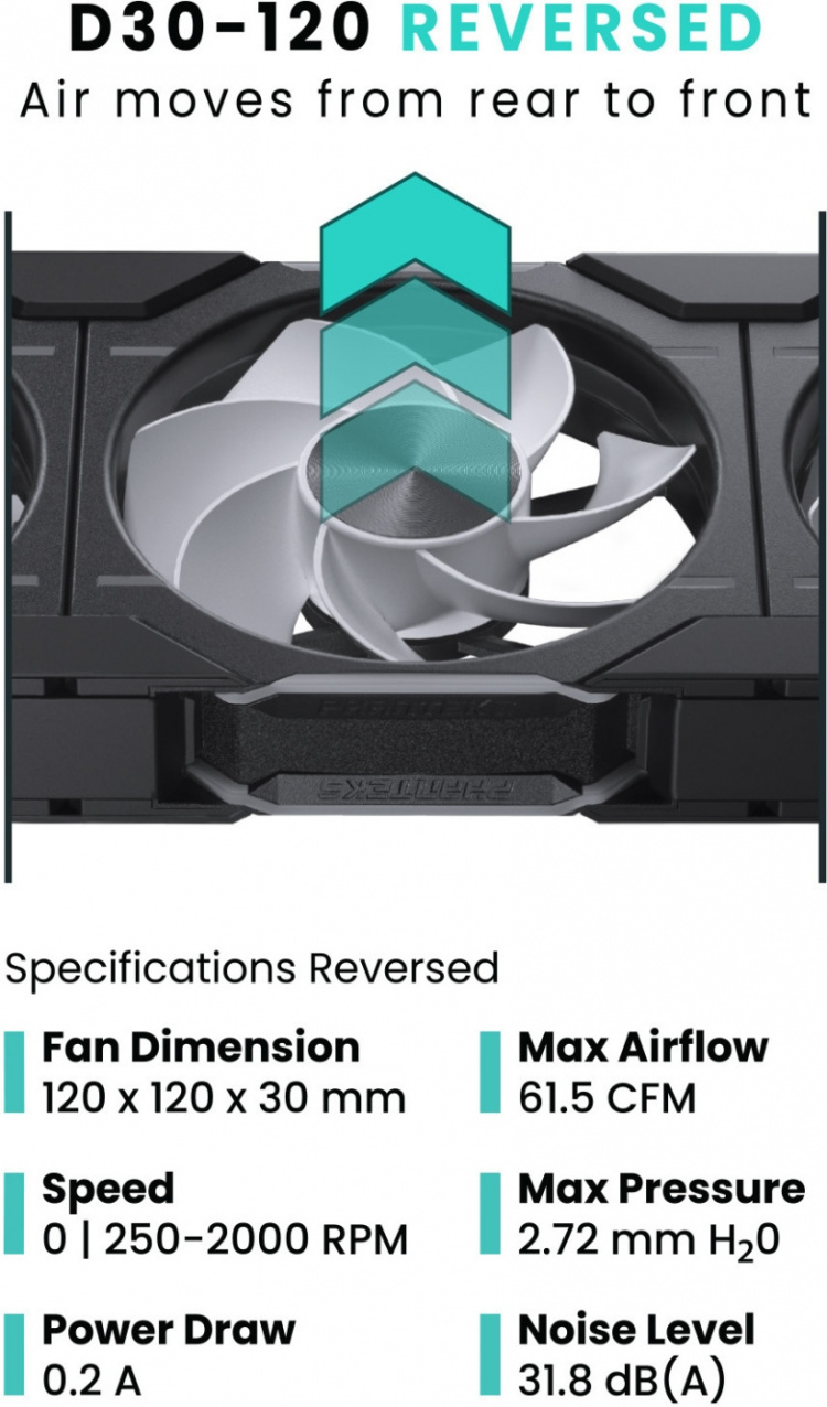 Phanteks D30-120 Reversed Airflow D-RGB PWM-ventilator, zwart, 120 mm