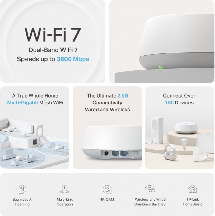 TP-Link Deco BE25 Dual-Band WiFi 7 Mesh-systeem, 3-pack Het snelle Deco BE25 Dual-Band