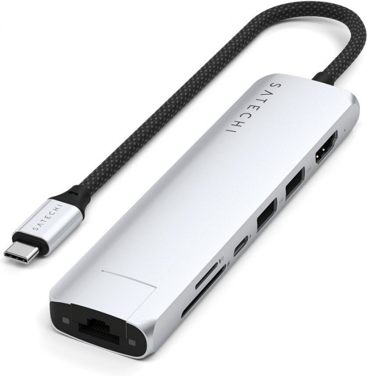 Satechi 7-in-1 USB-C Slim Multiport-adapter met Ethernet, zilver