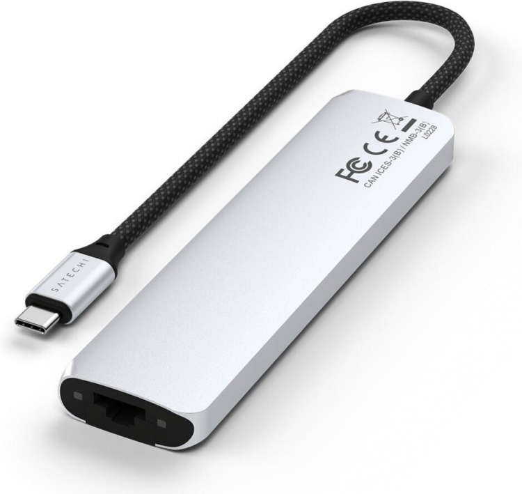 Satechi 7-in-1 USB-C Slim Multiport-adapter met Ethernet, zilver
