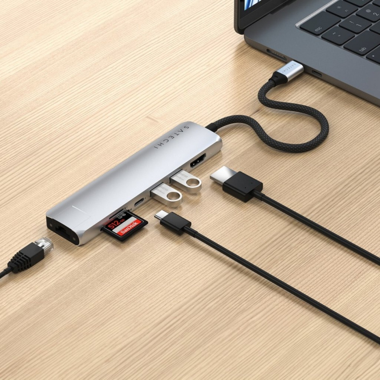 Satechi 7-in-1 USB-C Slim Multiport-adapter met Ethernet, zilver