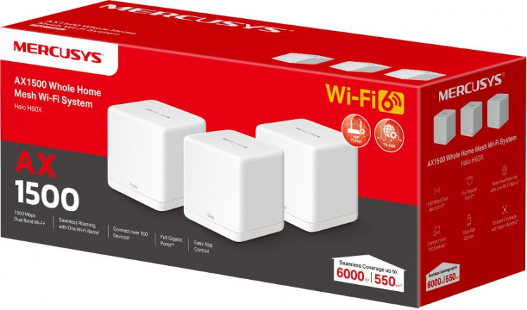 Mercusys Halo H60X WiFi 6 Mesh-systeem, 3-pack