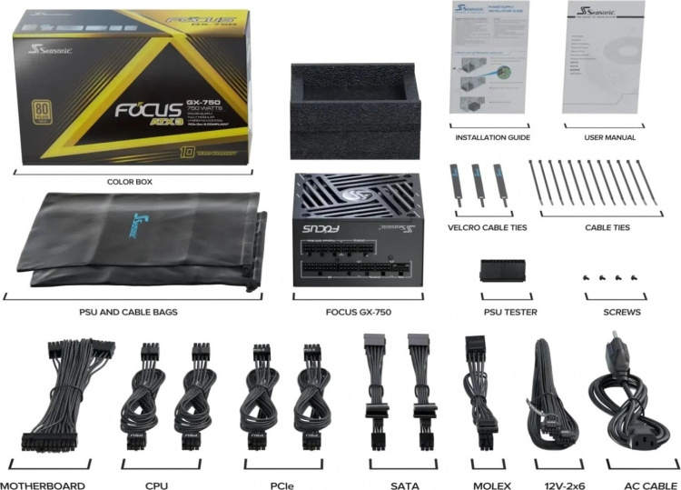 Seasonic FOCUS GX-750 ATX 3.1 (2024) -voeding, zwart, 750 W